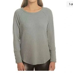 Chaser Grey Long Sleeve Waffle Thermal Knit Tunic Top Size Small